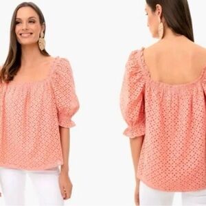 Coral Eyelit Iris Blouse - Pomander Place